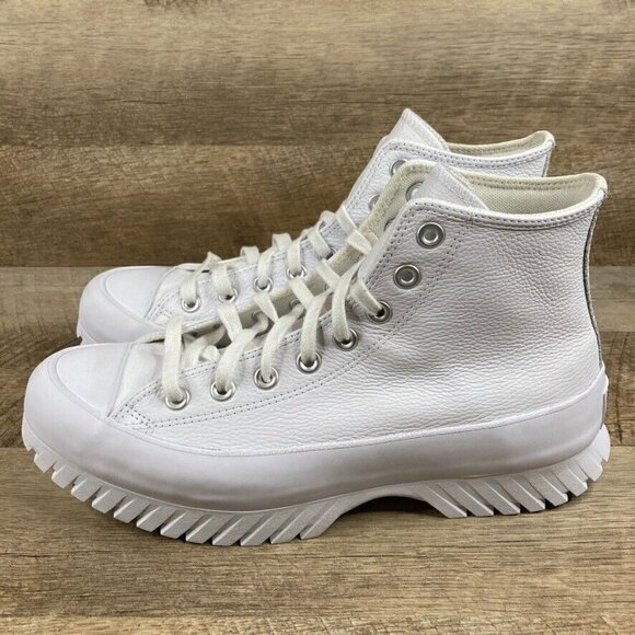 Converse Chuck Taylor All Star Lugged 2.0 Hi White LEATHER Shoes Womens 10.5 NEW - Picture 4 of 9